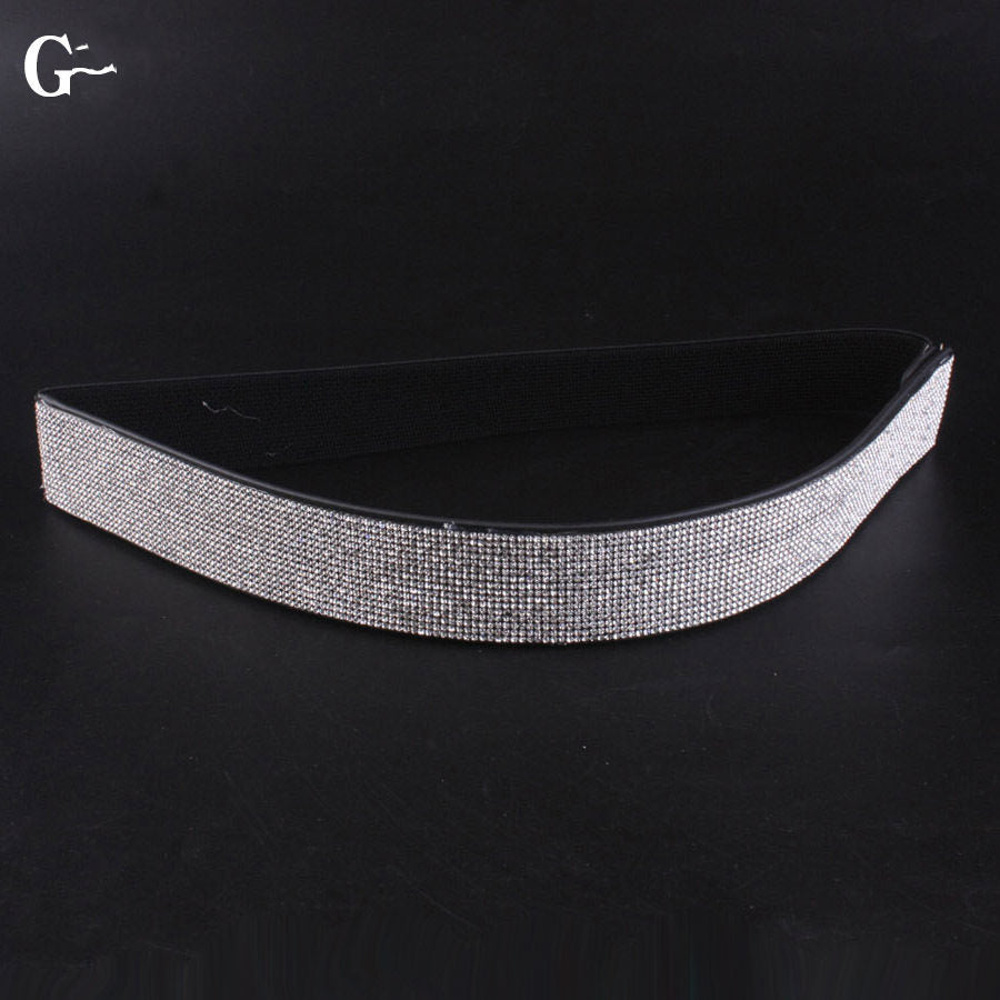 Women's elastic belt with rhinestones, flashing like diamonds