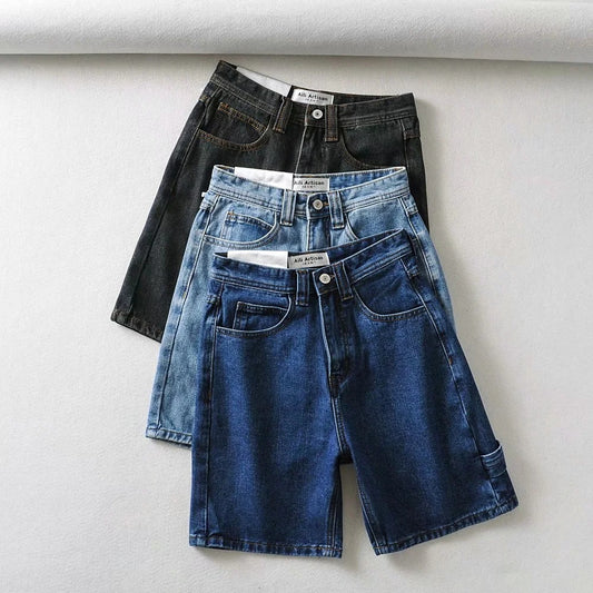 Herren-Jeansshorts mit hoher Taille und Taschen-Jeansshorts, die die Beine als Arbeitskleidung lang erscheinen lassen