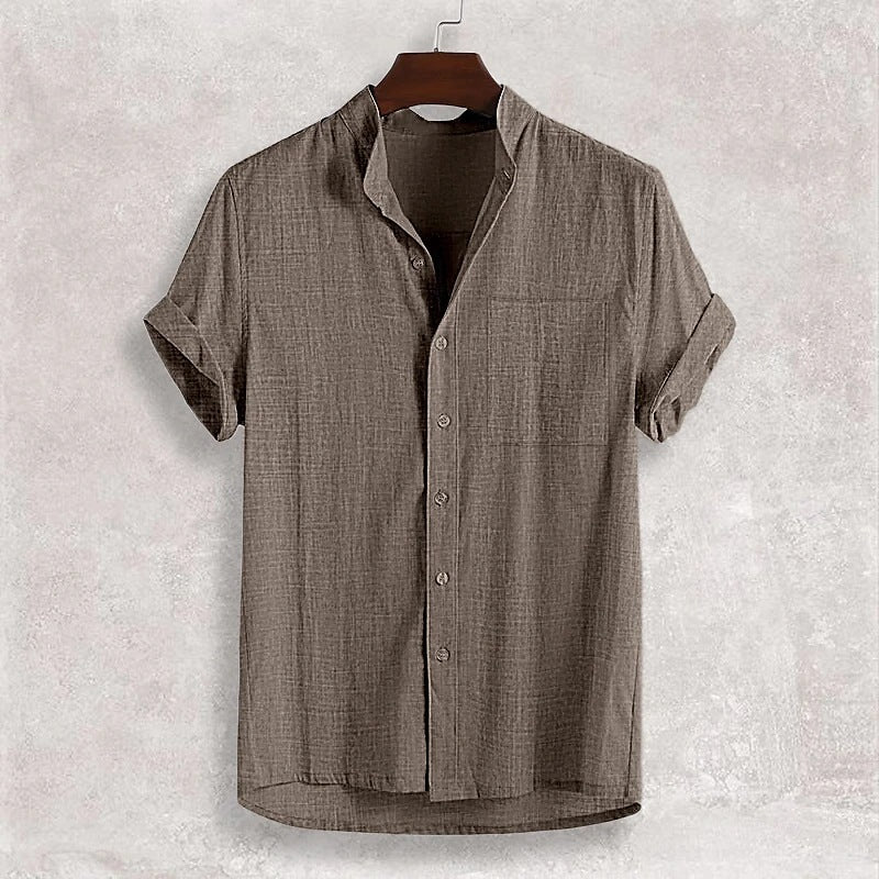 Cardigan da uomo in cotone con collo alto e maniche corte sottili