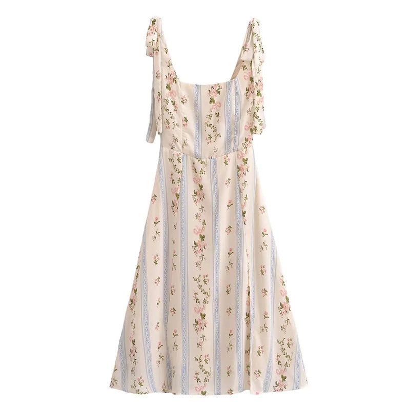 Women Floral Print Slim Fit Side Split Tied Dress