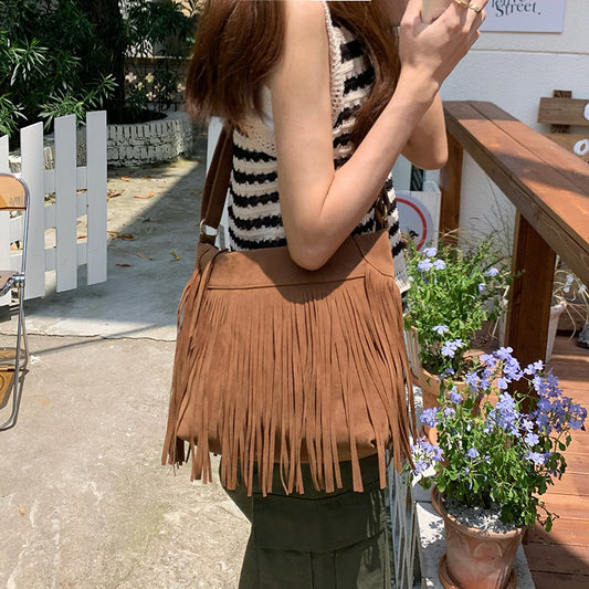 Women's Tassel Retro Crossbody Fashionable All-match Simple Shoulder Bag