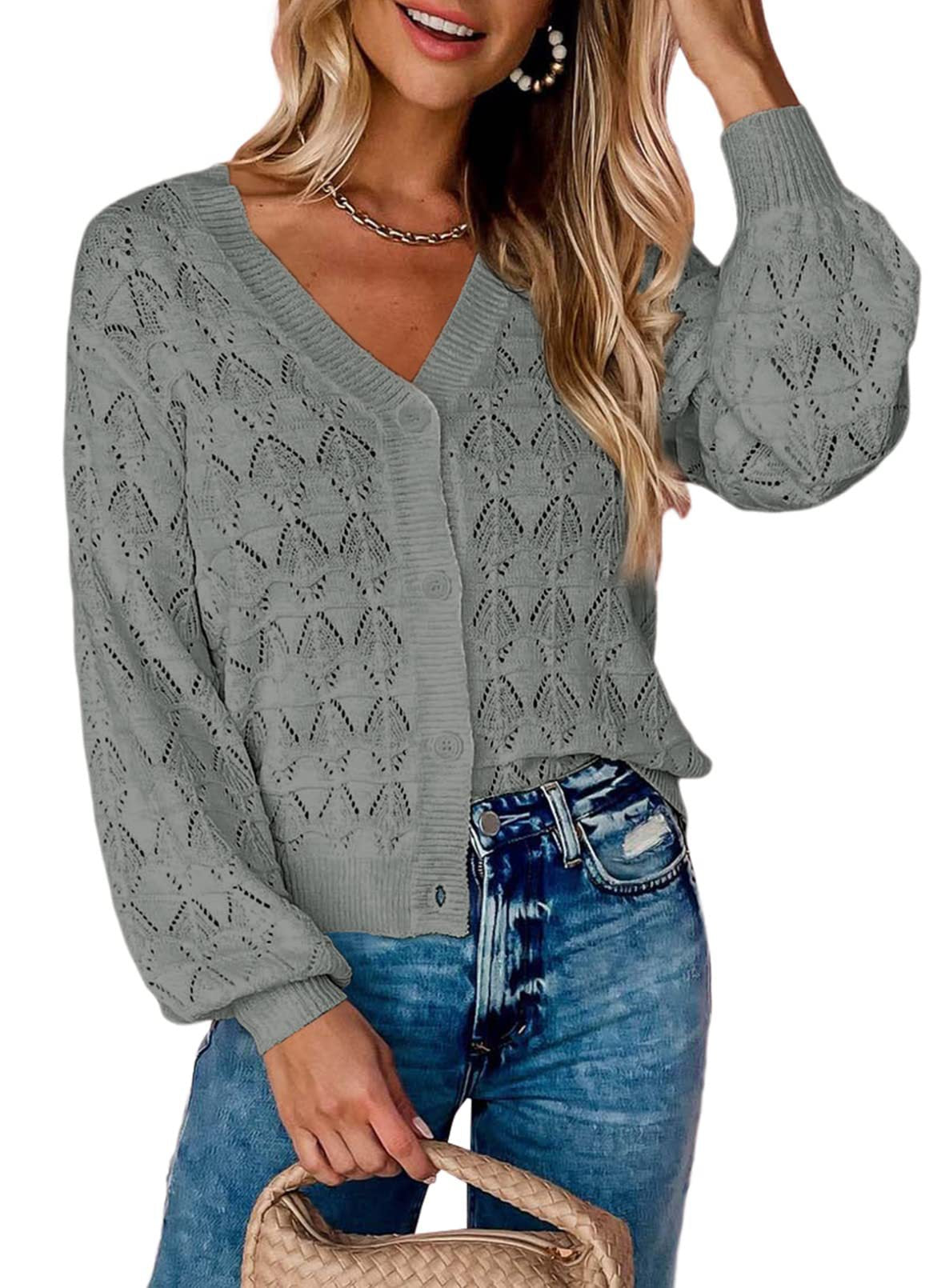 Frauen Kurze Strickjacke Gestrickte Pullover Frauen Herbst Und Winter Langarm Vorne offen V-ausschnitt Taste-unten Tops Kleidung