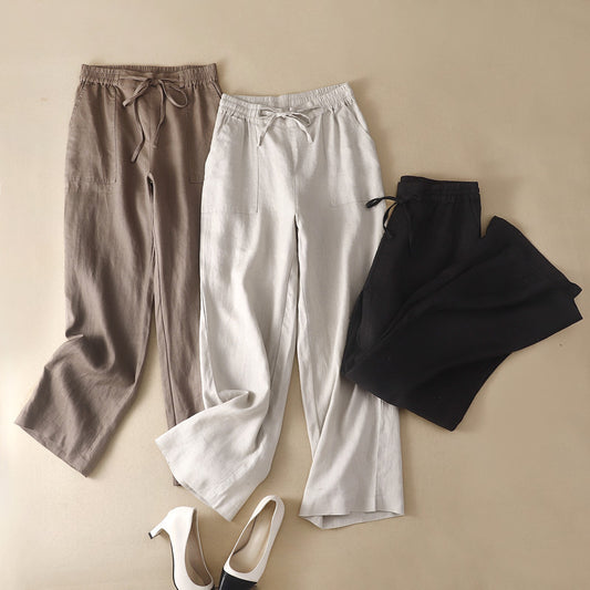 Women High Waist Straight Pants Drawstring Leisure