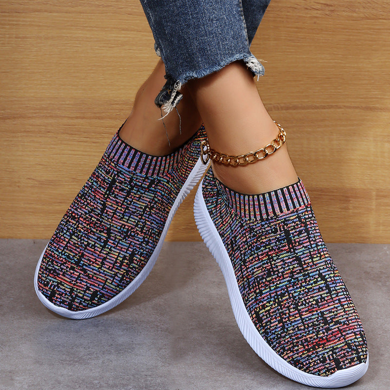 Women's Hot Stripe Knit Sock Shoes Sneakers Running Walking Loafers