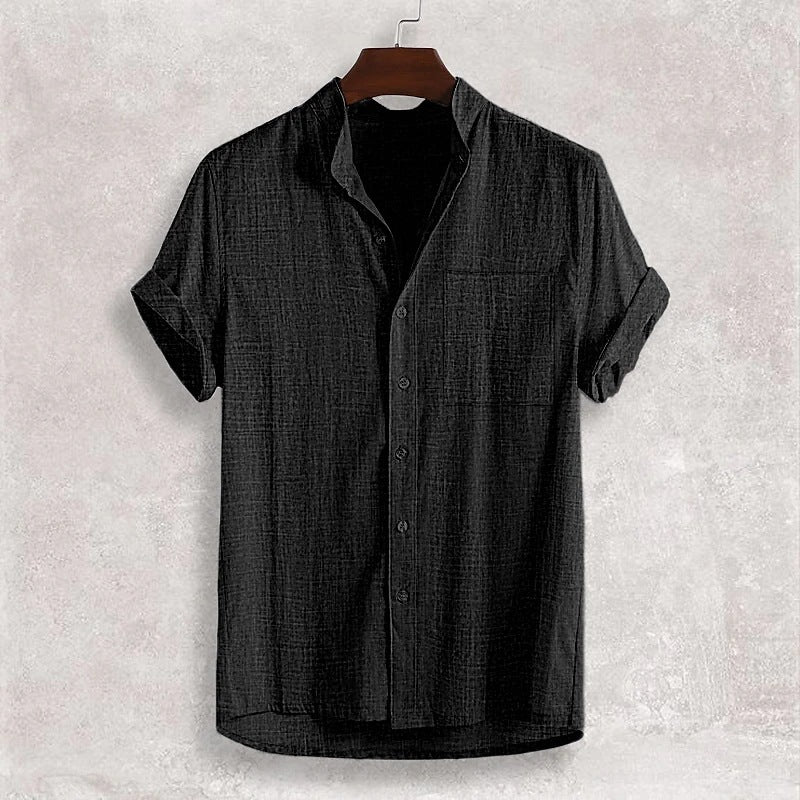 Cardigan da uomo in cotone con collo alto e maniche corte sottili