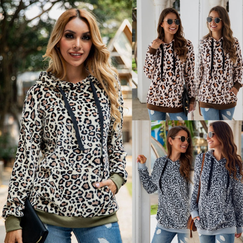 Women's Leopard Print Pocket Hoodie