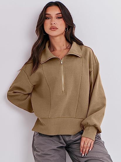 Langärmliger Pullover mit halbem Reißverschluss für Damen