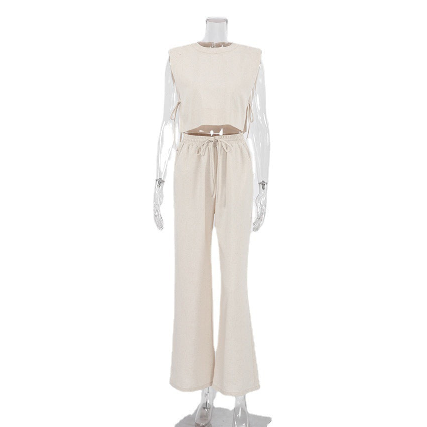 Women's clothing sleeveless top and trousers fashion made of cotton and linen