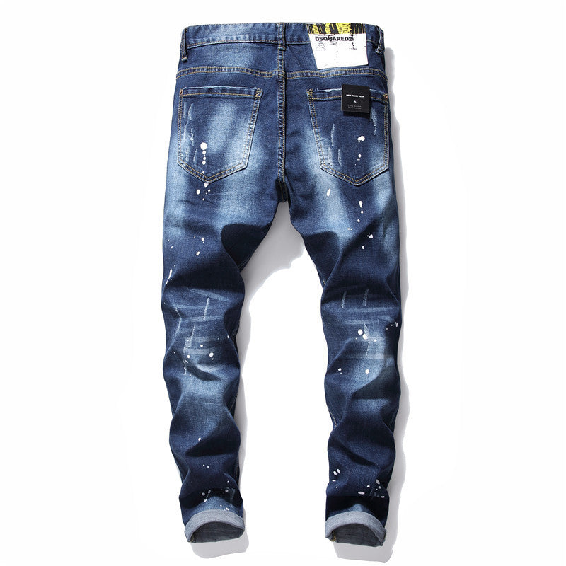 Men Jeans berühmte D2 Männer dünne Jeans Hosen Herren Denim Hose Reißverschluss blau Loch Bleistift Hosen