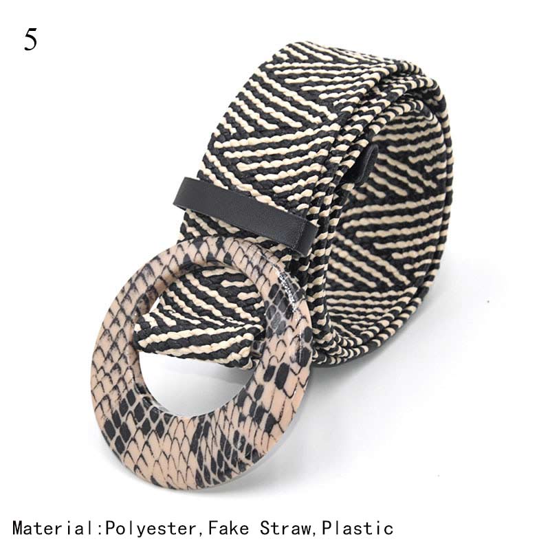 Women Straw Belt Boho Plastic Buckle Trim