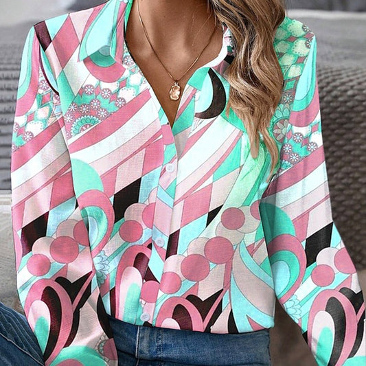 Women's Shirt Colorful Geometric Print 3D Digital Elegant Shirt