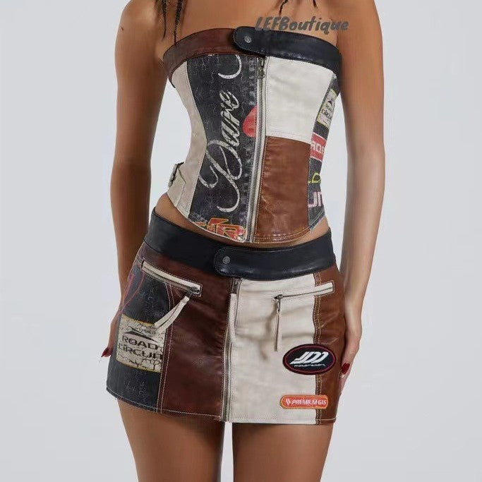 Women's Racing casual PU corset mini skirt small sizes