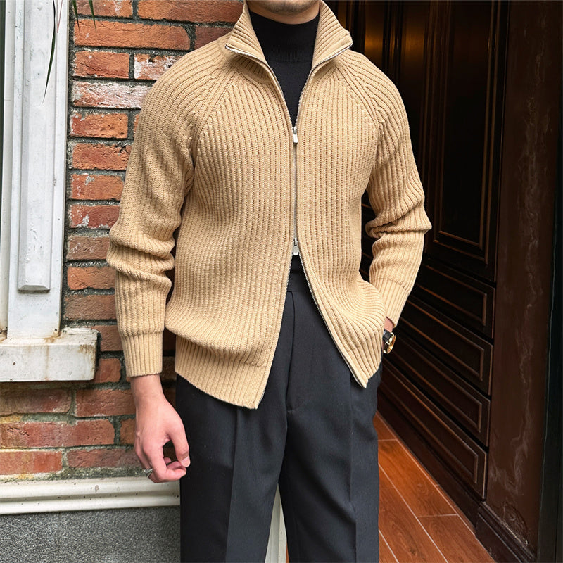 Men-Strickjacke mit Stehkragen Retro Slim Fit