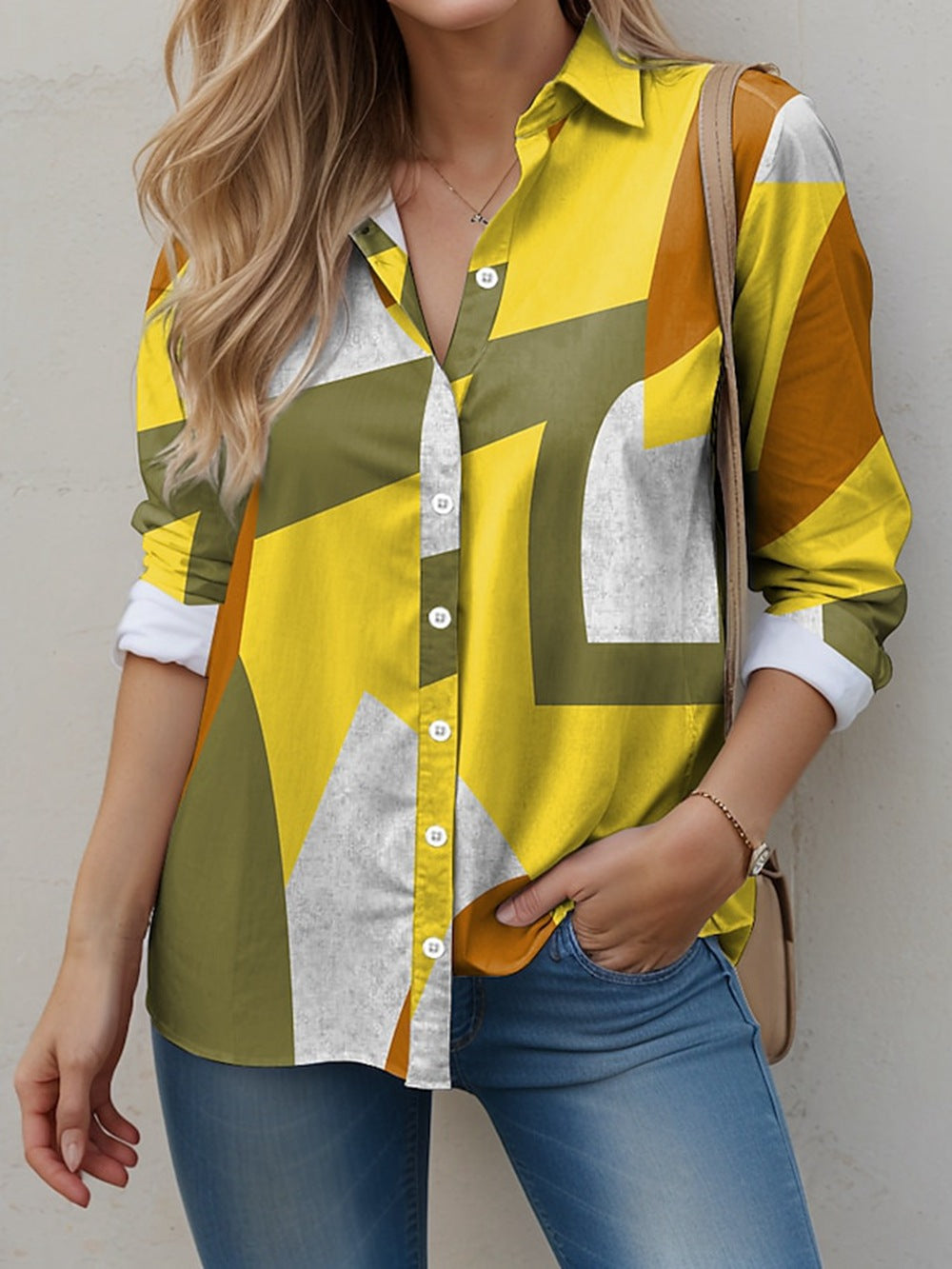 Women's Shirt Colorful Geometric Print 3D Digital Elegant Shirt