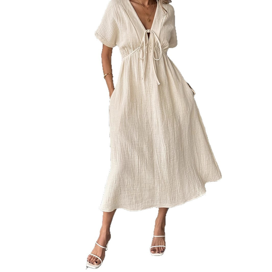 Damen-Kleid im Boho-Stil mit tiefem V-Ausschnitt