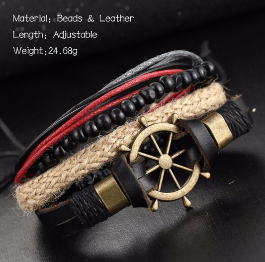 Schmuck Vintage Ship Rudder Leather Bracelet Hand-Woven Multi-Layer Male And Female Bracelets