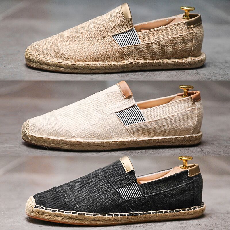 Handmade straw shoes canvas men women shoes