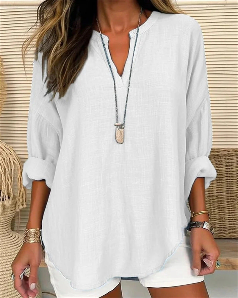 Women Cotton And Linen Loose Casual Stand Collar Shirt