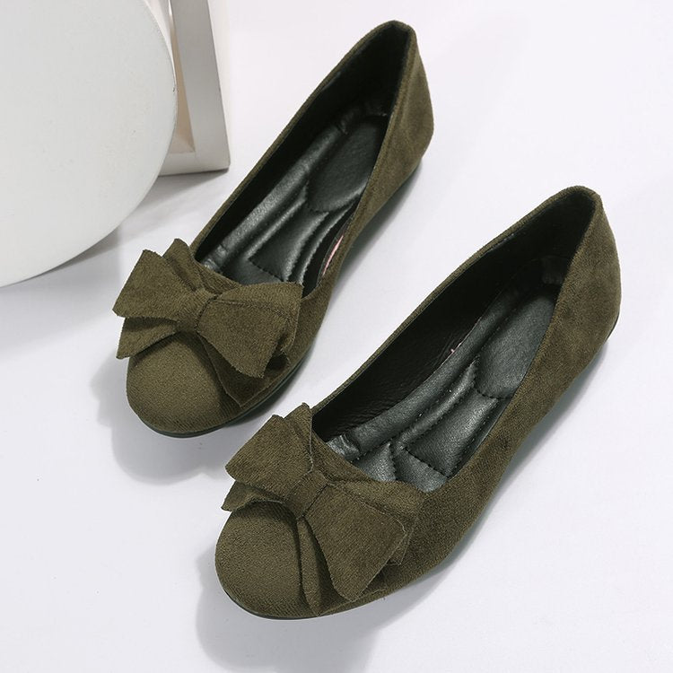 Women's Plus Size Rubber Flat Casual Shoes Suede Bow Round Head Gommino