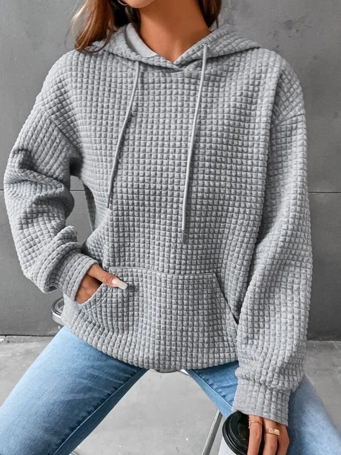 Women Hoodie Fashion Waffle Hoodie Sweater Women's Sports Sweatshirt Casual Long Sleeve Tops Womens Clothing