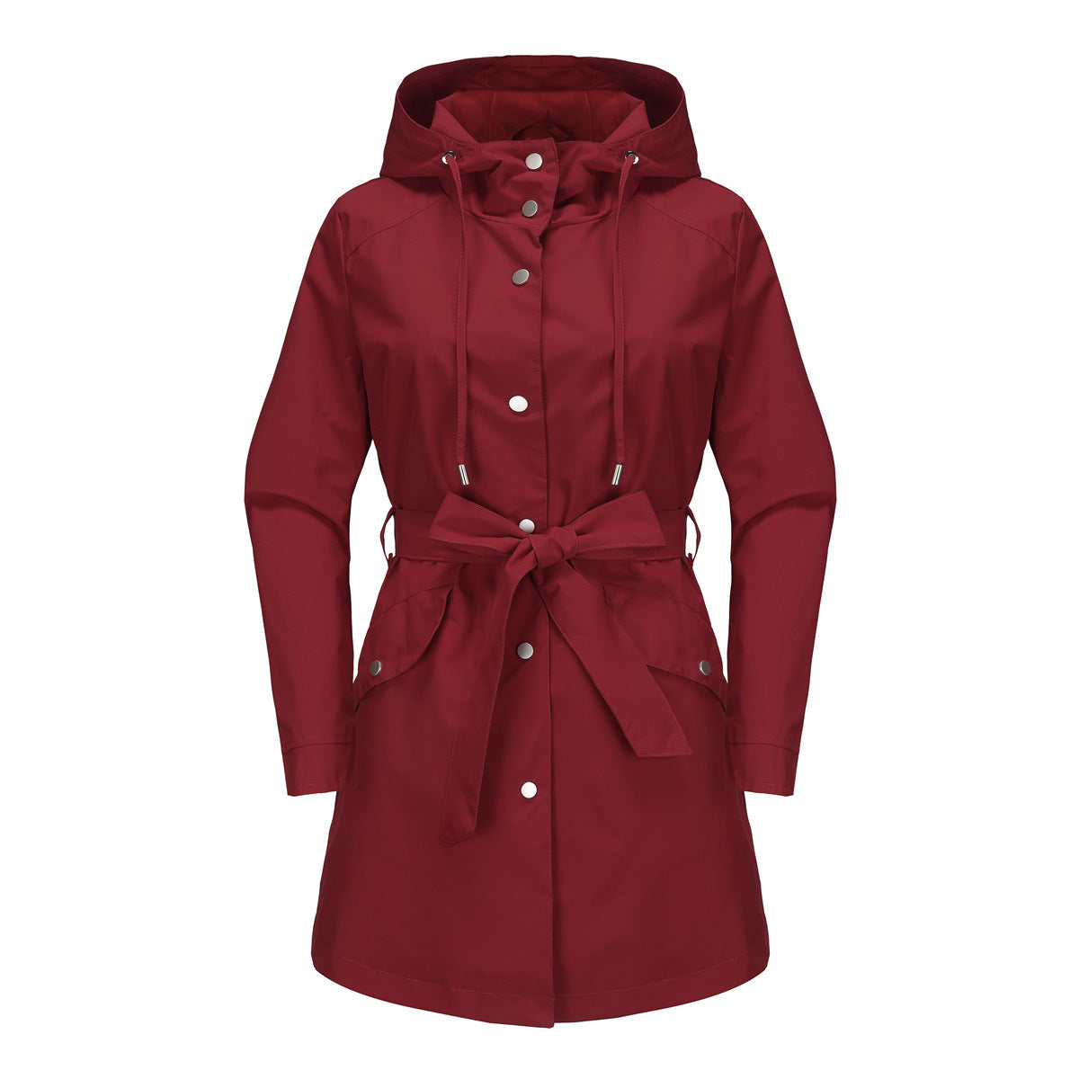 Women's Spring And Autumn New Hooded Waterproof Coat Containing Belt Thin