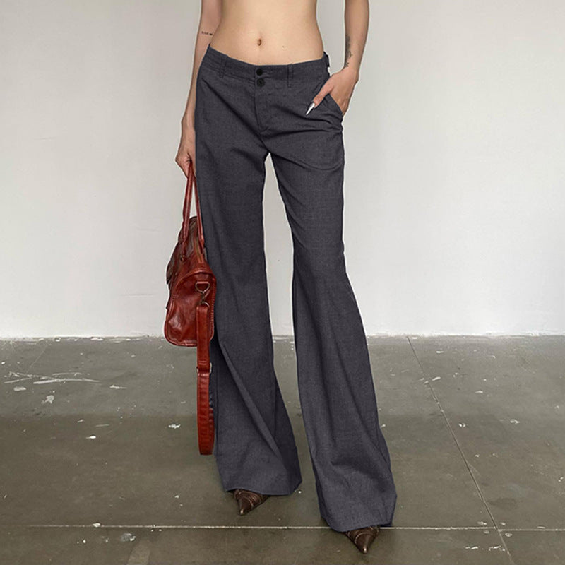 Women's Minimalist Low Waisted Straight Leg Suit Pants