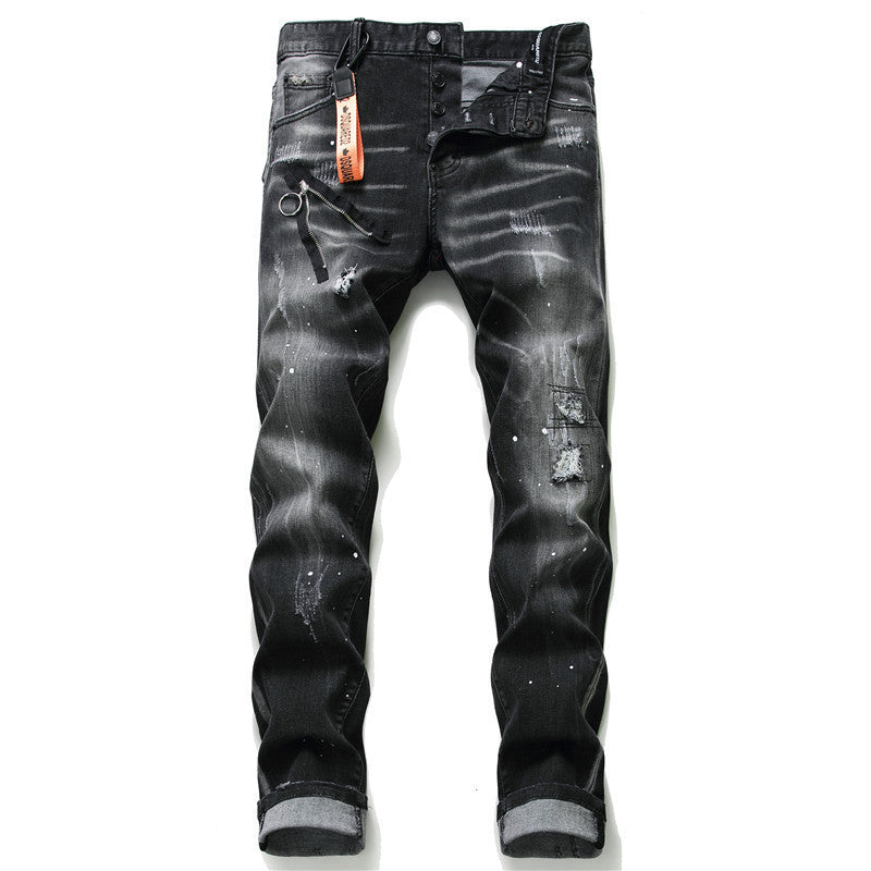 Men Jeans berühmte D2 Männer dünne Jeans Hosen Herren Denim Hose Reißverschluss blau Loch Bleistift Hosen