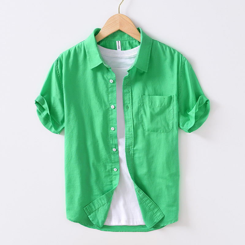 Men's cotton and linen shirt with square collar