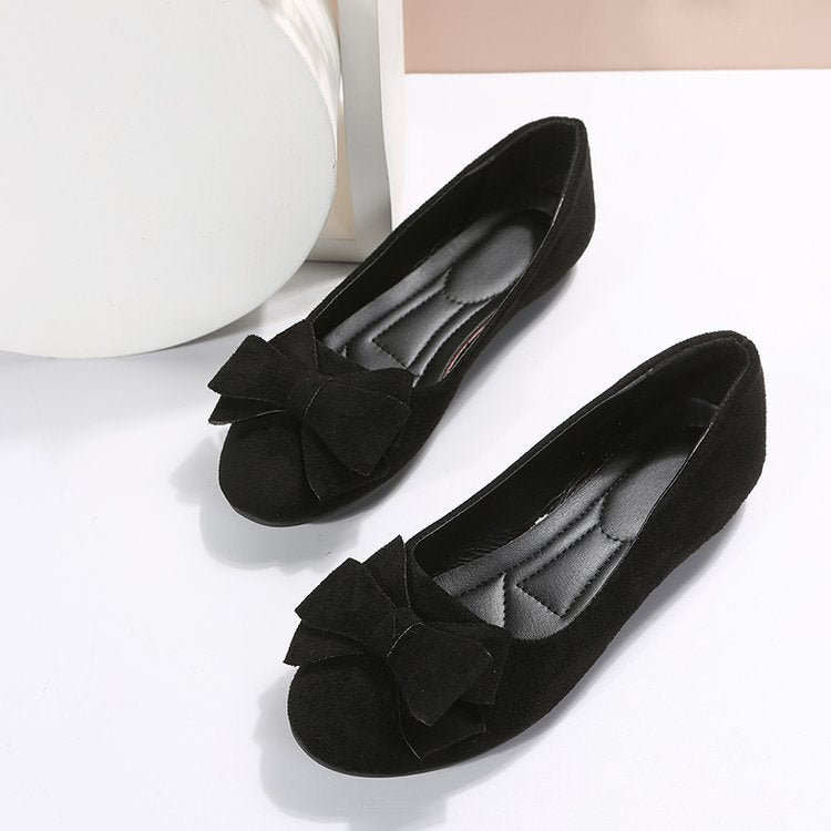 Women's Plus Size Rubber Flat Casual Shoes Suede Bow Round Head Gommino