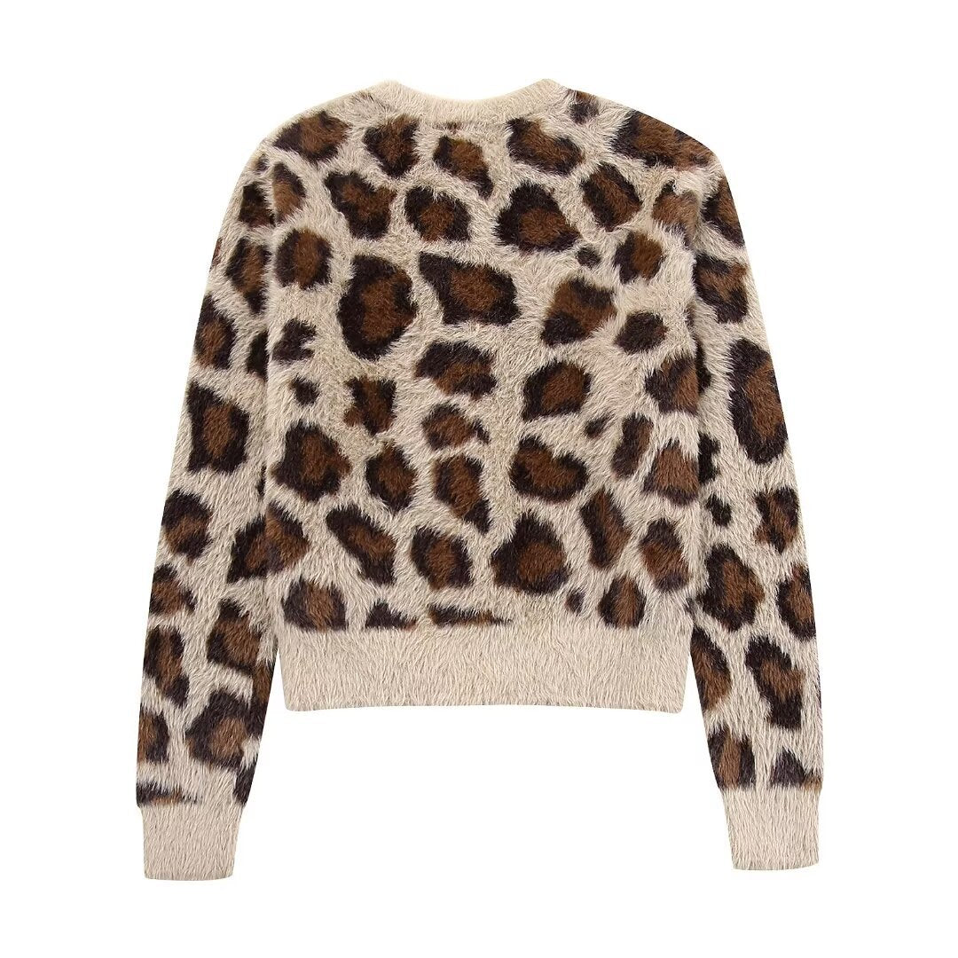 Women's Hong Kong Style Vintage Leopard Print Sweater Coat