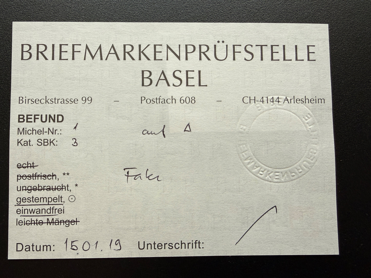 SBK 3, Doppelgenf auf Briefstück mit Befund, M. Eichele