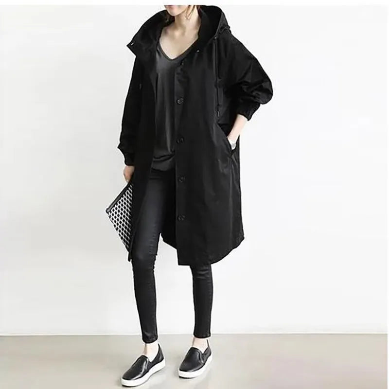 Womens Trench Coats Hooded Long Spring Autumn Windproof Lady Female Casual Clothes 8 Color Windbreaker Korean Style