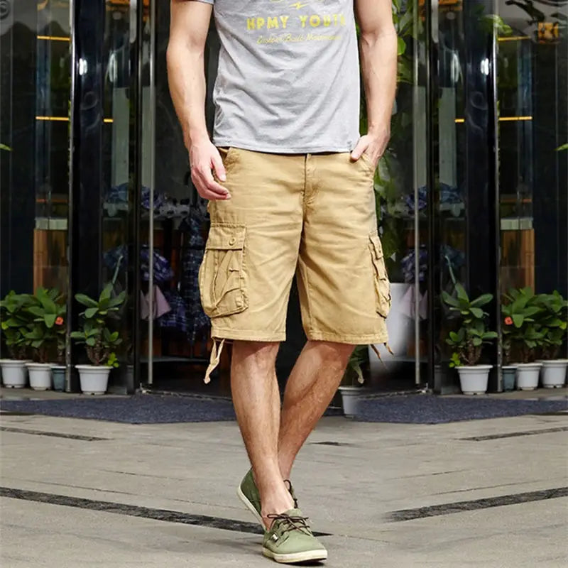 Männer Kurze 2024 Sommer männer Baggy Multi Pocket Military Cargo-Shorts Männlichen Baumwolle Khaki Herren Taktische Shorts Kurze Hosen 29-44 Kein Gürtel