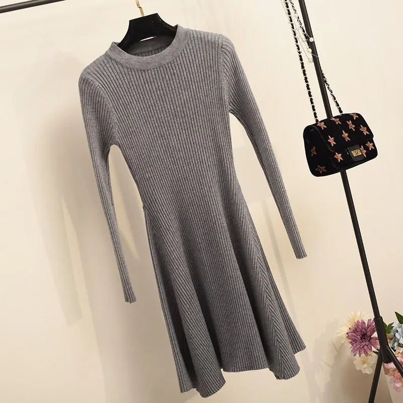 Frauen Langarm Pullover Kleid frauen Unregelmäßige Saum Casual Herbst Winter Kleid Frauen Oansatz EINE Linie Kurze Mini Strick kleider