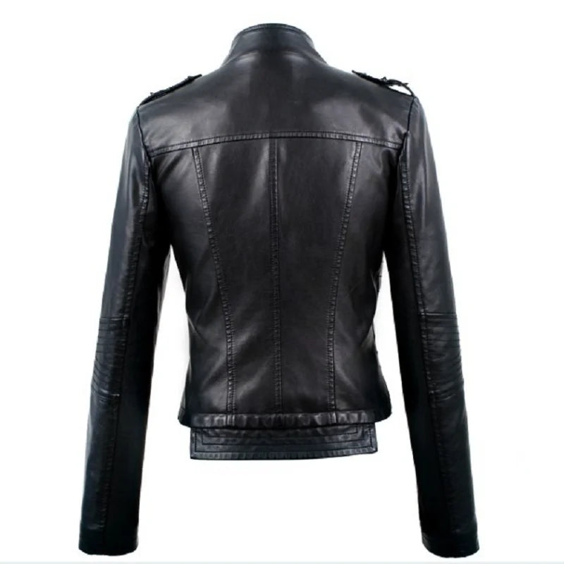 Women Leatherjacket 2024 Brand New Locomotive Pu Leather Jacket Women's Short Slim-Fit Stand-Up Collar Ladies Jacket Rivet Leather Jacket