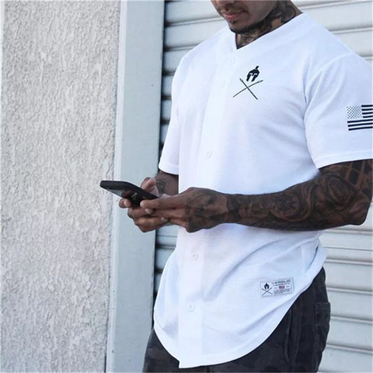 Mens Summer New T-shirt Workout Fitness Bodybuilding Shirts Slim Fit Fashion Casual Male Short Sleeve Cotton Tees Tops Clothes