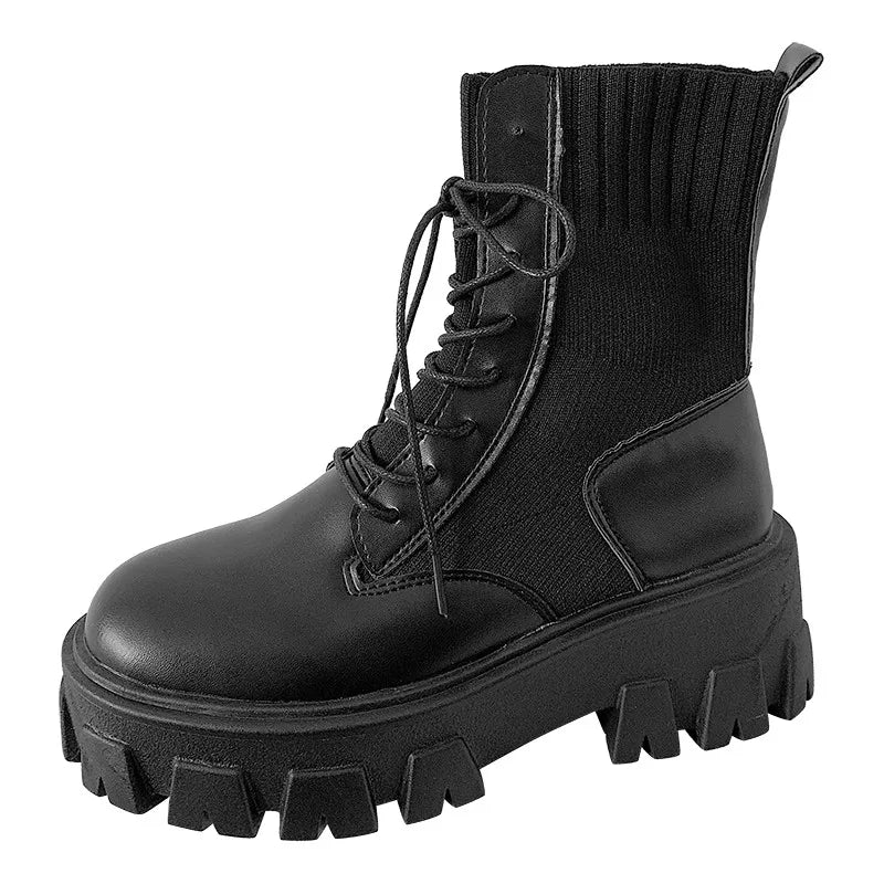 Damenstiefel, Stiefeletten, Lacklederstiefel für Damen, Schnürstiefel, Plateaustiefel, Damen, Herbst und Winter, warm halten, rutschfeste kurze Stiefeletten für Damen