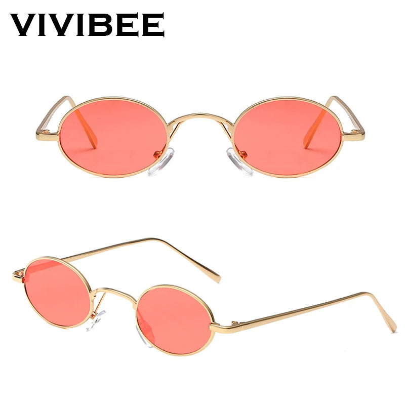 Sonnenbrille VIVIBEE Vintage Small Oval Sunglasses for Women 2024 Trending Gold Metal Frame Retro Ladies Mini Sun Glasses Fashion Shades