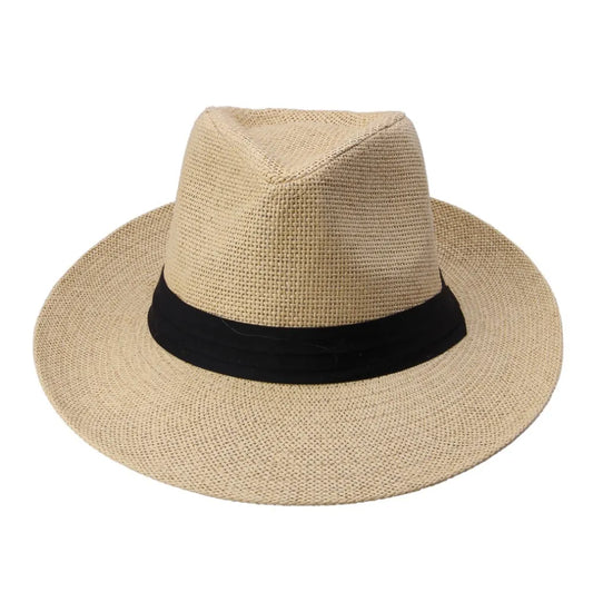 Hat Hot  Fashion Summer Casual Unisex Beach Trilby Large Brim Jazz Sun Hat Panama Hat Paper Straw Women Men Cap With Black  Ribbon