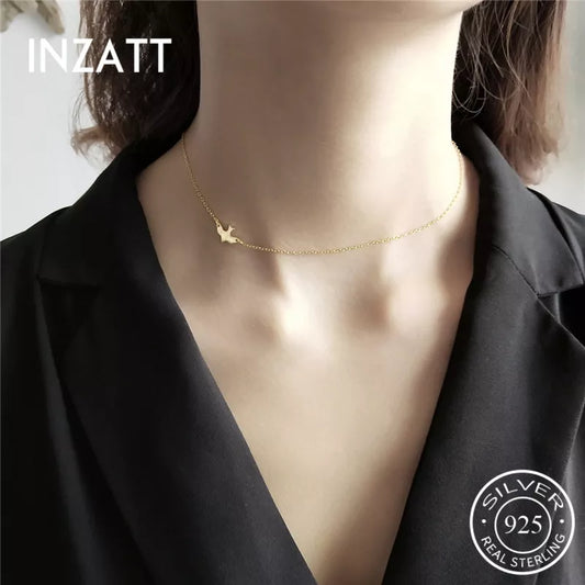 Schmuck INZATT Real 925 Sterling Silver Cute Bird Animal Choker Necklace Boho FINE Jewelry For Women Party Trendy Accessories Gift