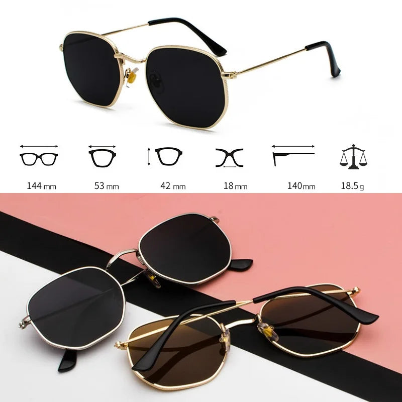 Sonnenbrille Hexagon Sunglasses Women 2024 Square Metal Frame Brand Designer Sunglasses Goggle Driving Fishing Glasses Men Zonnebril Mannen