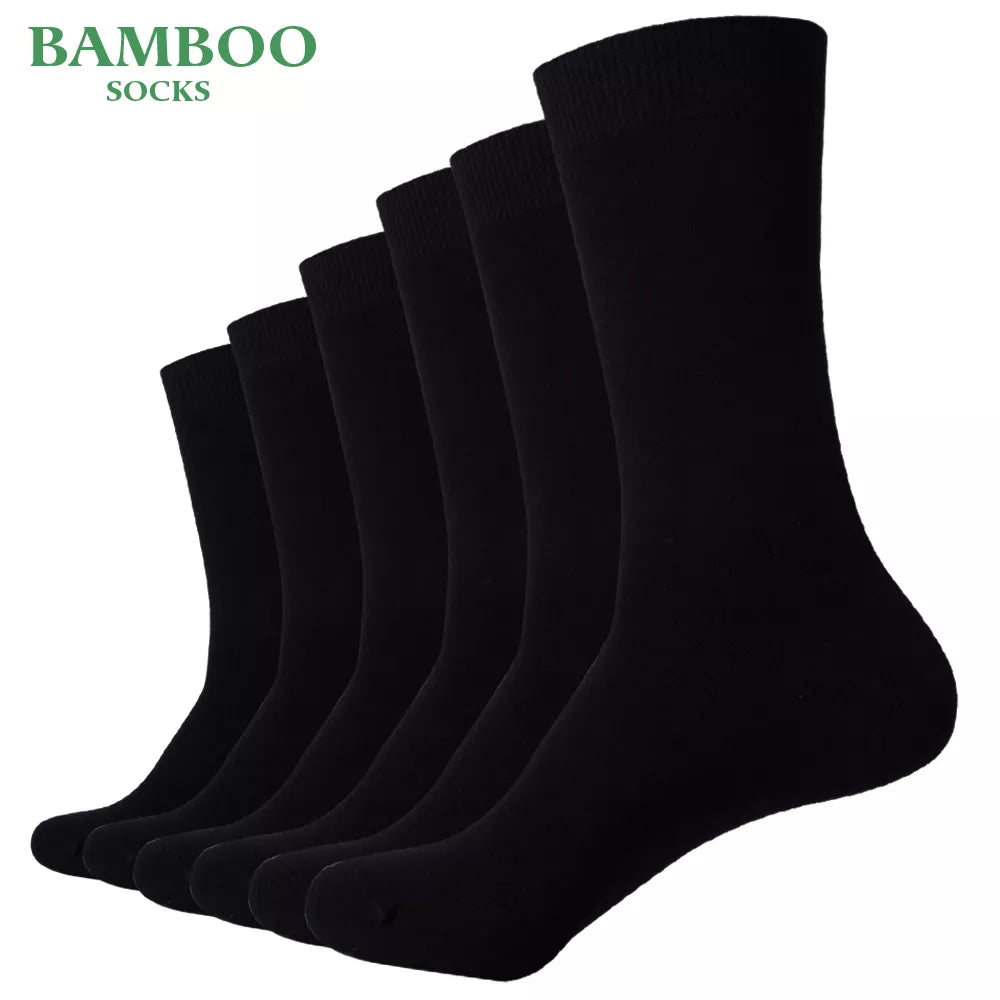 Chaussettes noires en bambou pour hommes, chaussettes respirantes pour tenue d'affaires (6 paires/lot)