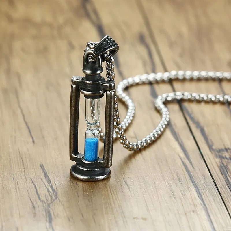 Vnox – collier sablier à mémoire de forme pour hommes, pendentifs Vintage en acier inoxydable, promesse de cadeaux souvenirs d'amour