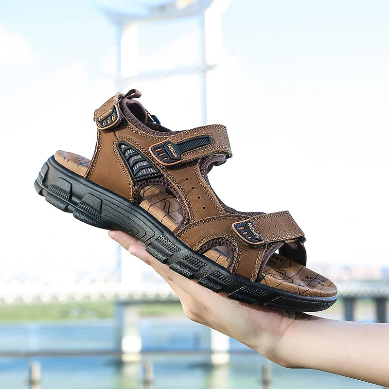 Männer Sandalen Marke Klassische Herren Sandalen Sommer Echtes Leder Sandalen Männer Outdoor Casual Leichte Sandale Mode Männer Turnschuhe Größe 38-46