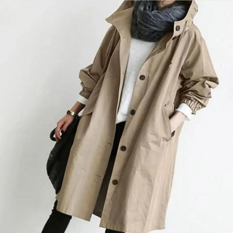 Womens Trench Coats Hooded Long Spring Autumn Windproof Lady Female Casual Clothes 8 Color Windbreaker Korean Style