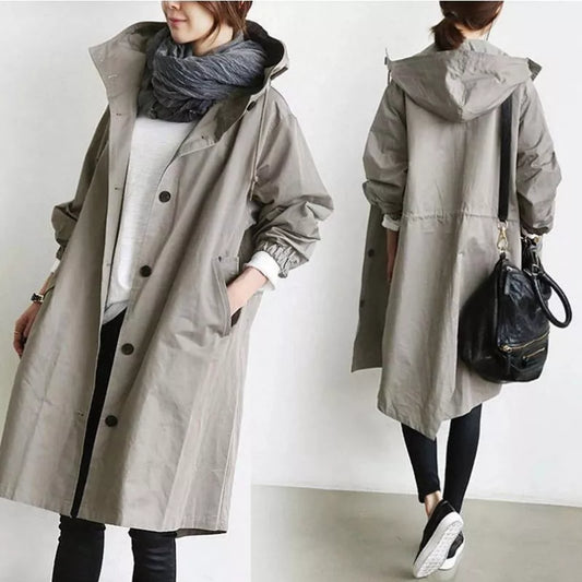 Womens Trench Coats Hooded Long Spring Autumn Windproof Lady Female Casual Clothes 8 Color Windbreaker Korean Style