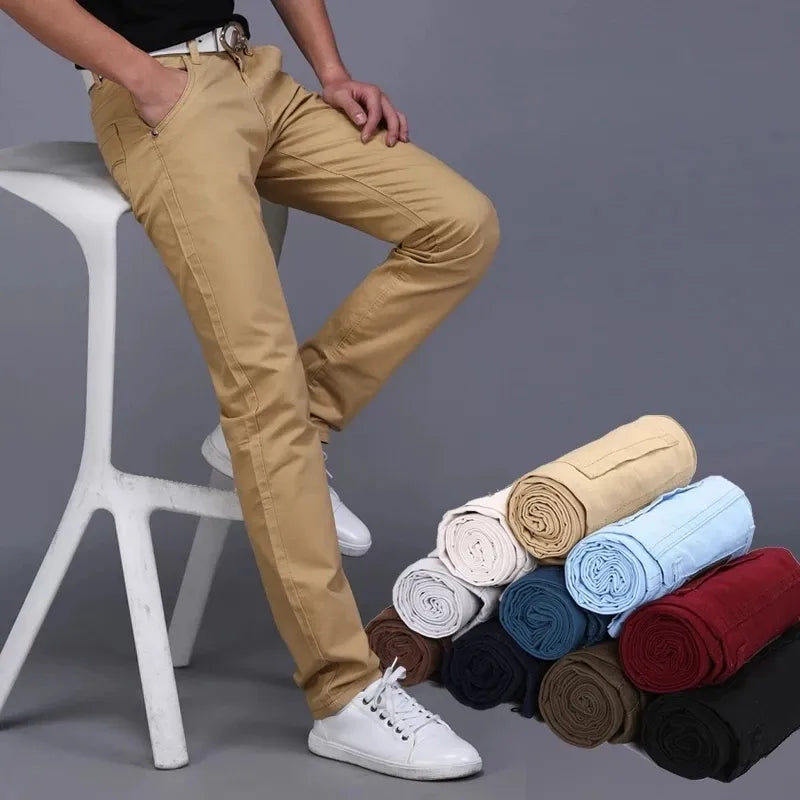 Pantalon Chino décontracté en coton pour homme, coupe cintrée, à la mode, 8 couleurs, vêtements de marque, grande taille 28-38, nouvelle collection printemps automne 2023