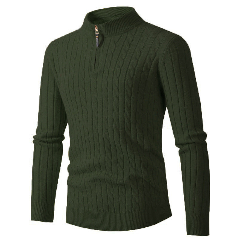 Dicker Twist-Pullover für Herren mit Reißverschluss, halboffen, hoher Kragen, warmer Pullover, Hemd mit Unterhemd