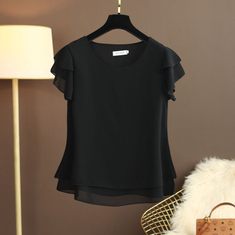 Women Chiffon Top T-shirt Loose-fitting Western Style Blouse