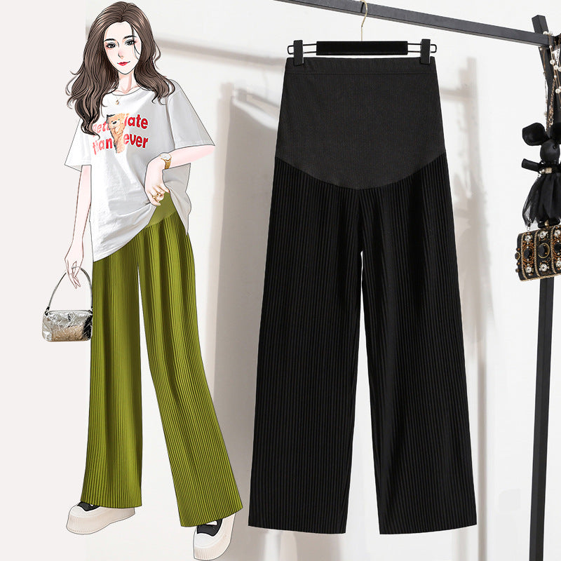 Women's Fashion Casual Pleated Ice Silk Maternity Pants